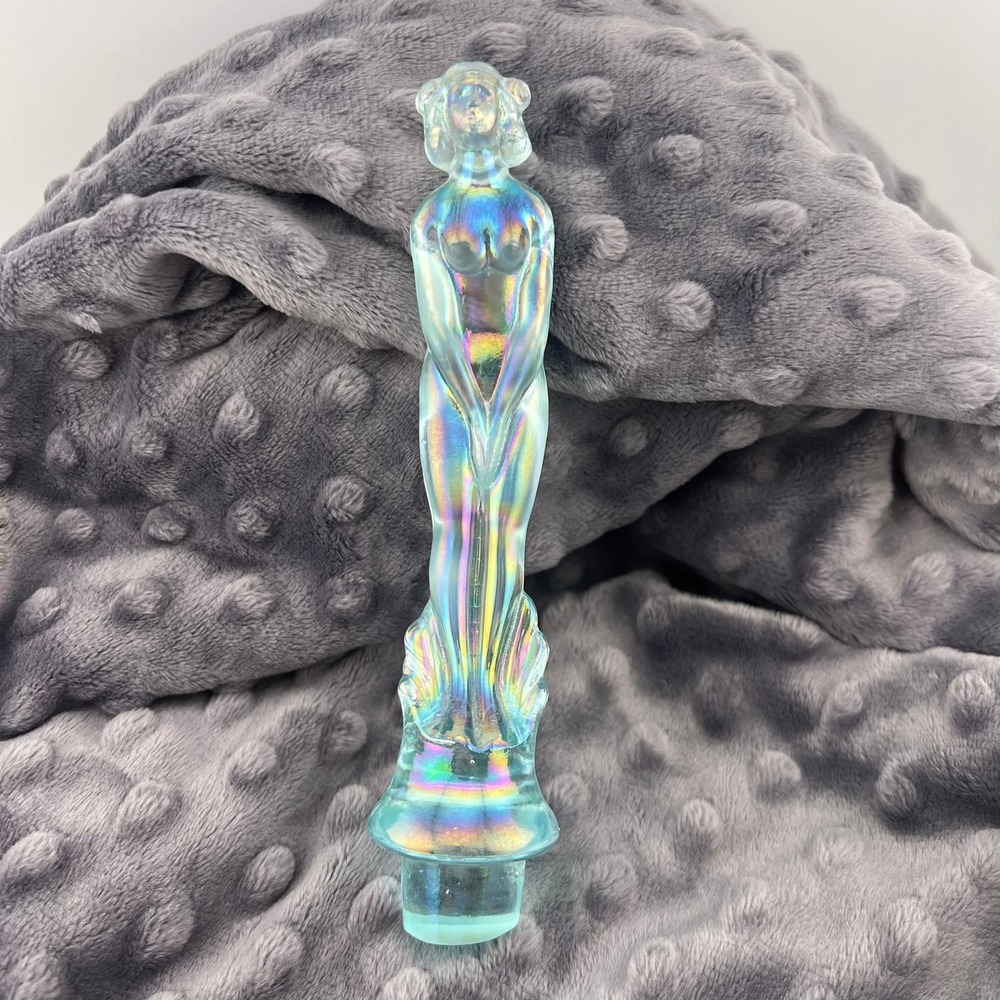 Fenton QVC Aquamarine Iridized September Morn Nymph Stopper Nude